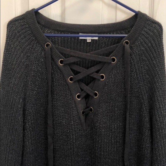 Lace-Up oversized Sweater Tunic - Charcoal Grey - Picture 7 of 7